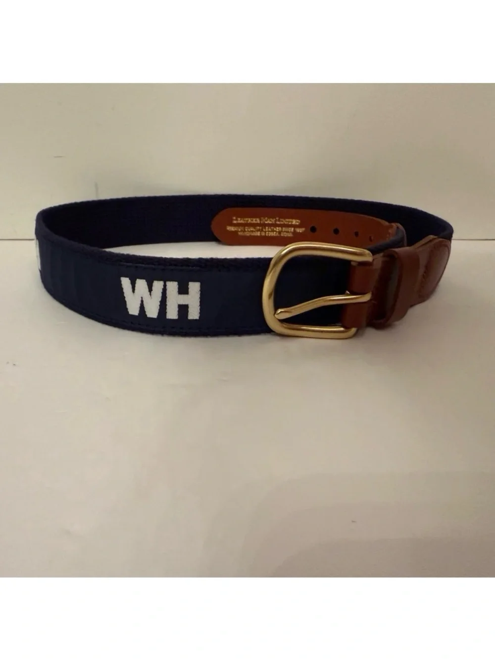LEATHER MAN MENS BELT NAVY WHITE WH WATCH HILL RI NAUTICAL USA SIZE 30